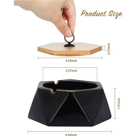 ashtrays for Cigarettes, Pink Marble Ceramic ash Tray with lid,Outdoor Ashtray - Picture 2 of 8